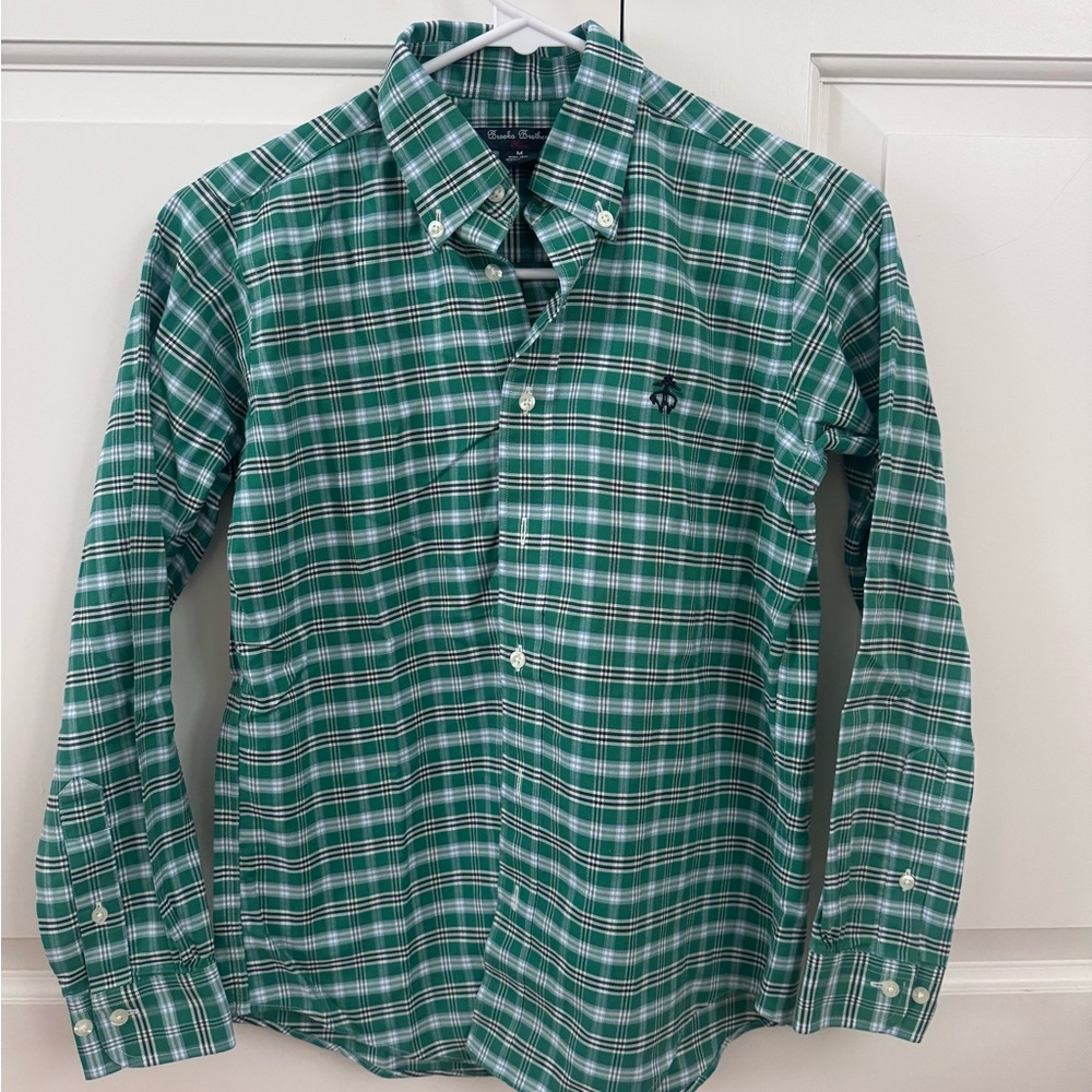 Brooks Brothers Green and White Plaid Button-Down Shirt - Kids